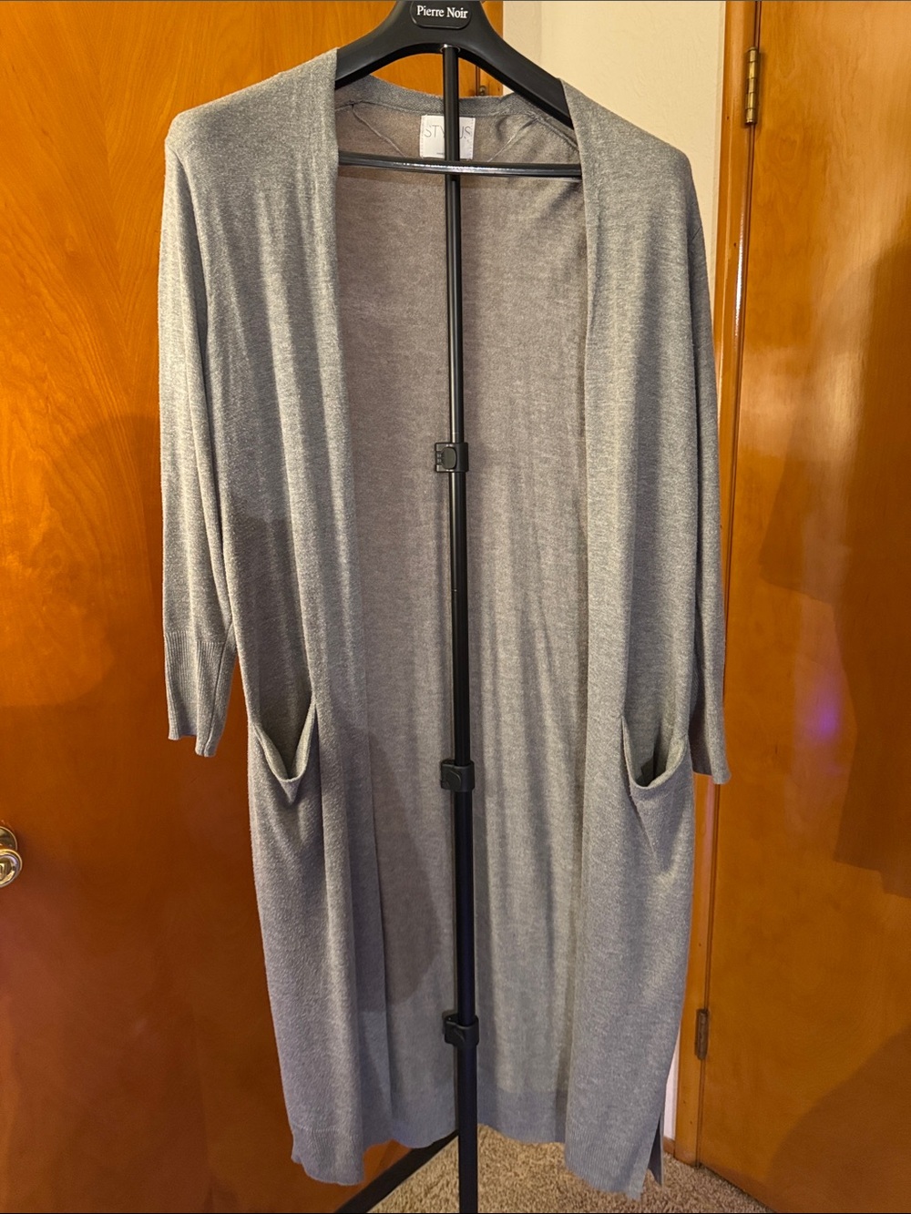 STYLUS Open-Front Long Gray Knit Cardigan